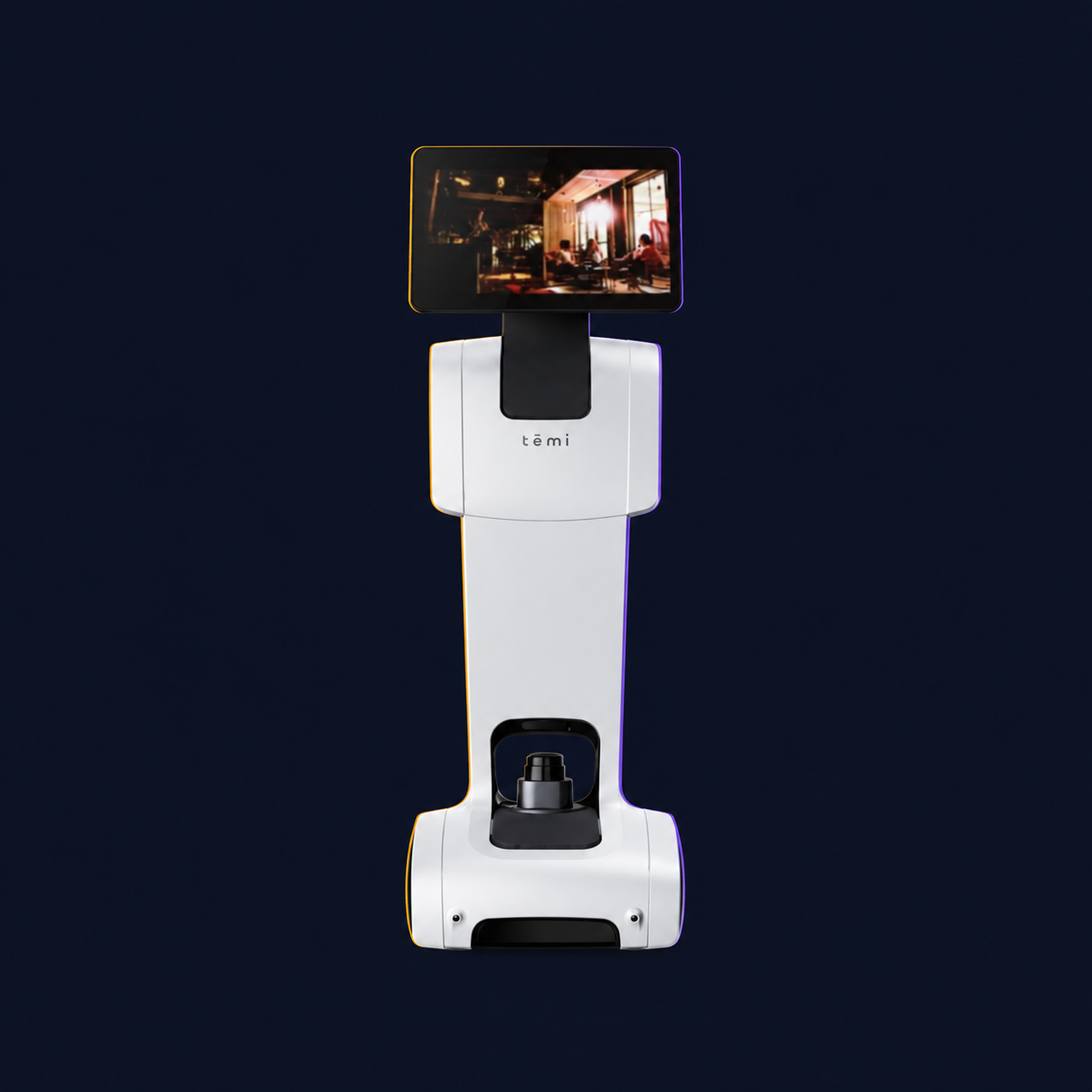 temi V3 Robot (Wi-Fi) with decorative Halloween background and edge lighting.
